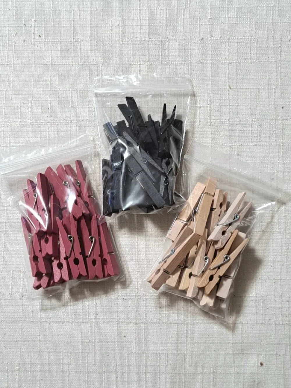 48 Mini Wooden Craft Clothespins, 3 colors